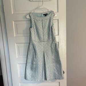 Ralph Lauren Light Blue Textured Midi Dress with Metallic Pattern